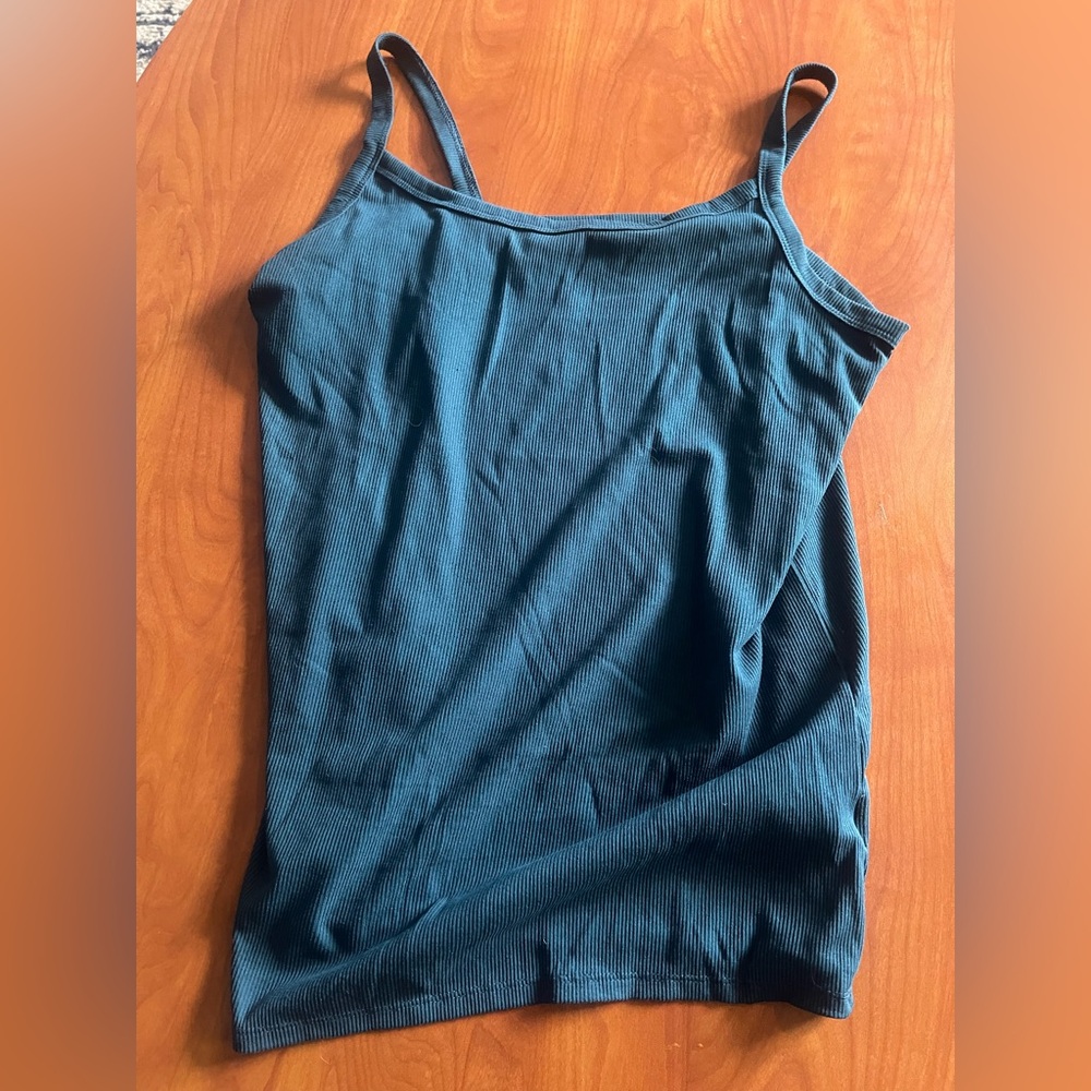No Boundaries Teal Ribbed Tank Top with Adjustable Straps